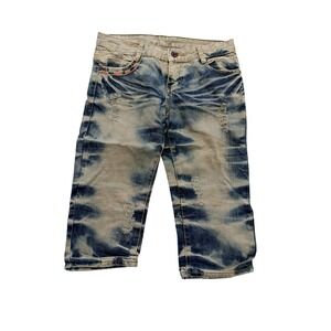 Bongo Jeans Womens 33 Blue Acid Wash High Rise Capri Distressed Sequin 33x20